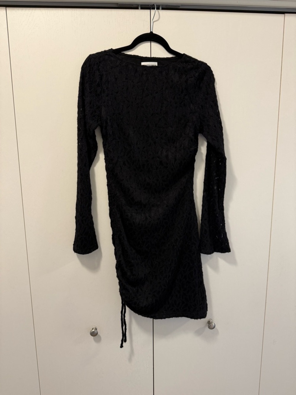 Princess Polly Black Long-Sleeve Midi Ruched Knit Dress